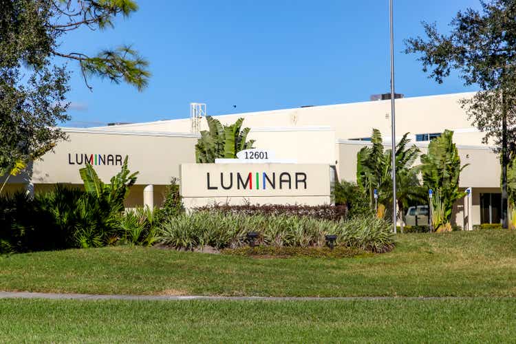 Luminar technology sign is seen outside their headquarters in Orlando, Florida, USA