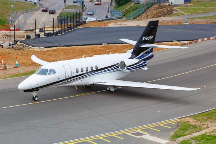 Cessna 680A Citation Latitude airplane London Luton Airport in the United Kingdom