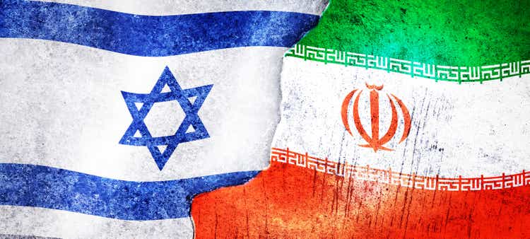 Flag of israel and Iran Flag on grunge background concept