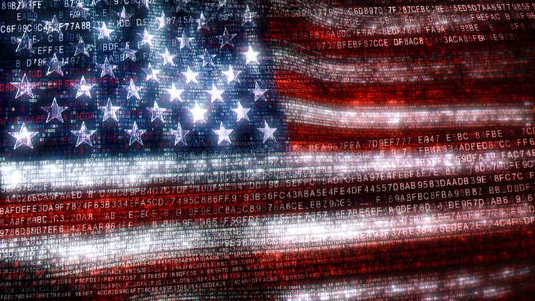 USA Stars and Stripes flag made of Computer Code