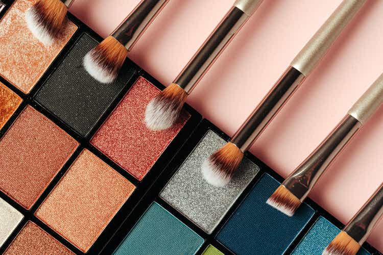Makeup palette and brushes. A professional eyeshadow palette.
