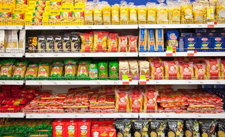 Kaliningrad, Russia - January 31, 2021: Pasta hits supermarket shelves.