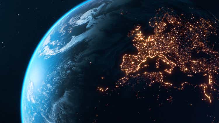 Earth at night - European city lights shining in the dark