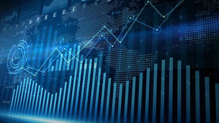 Digital data financial investment trends, Financial business diagram with charts and stock numbers showing profits and losses over time dynamically, Business and finance. 3d rendering