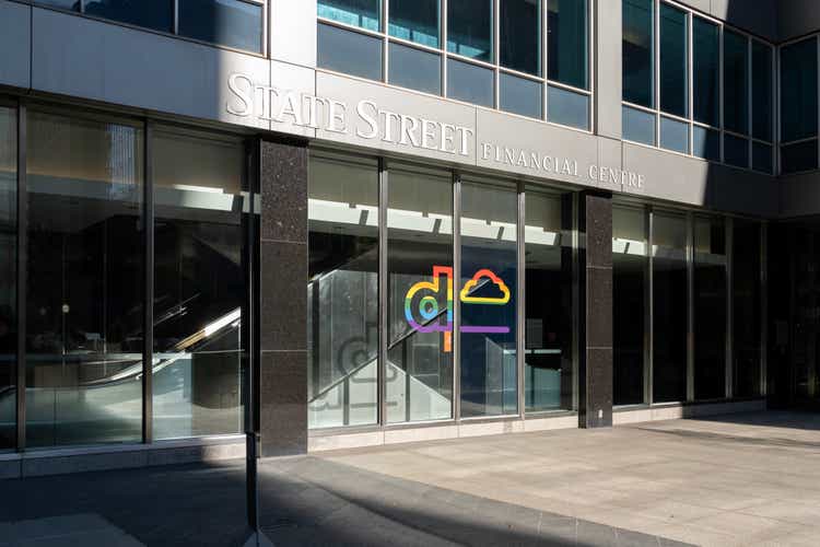 State Street sign is seen on the building of State Street Financial Centre in Toronto.