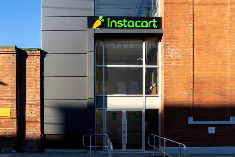 Instacart company closeup sign is seen in Toronto, Canada.
