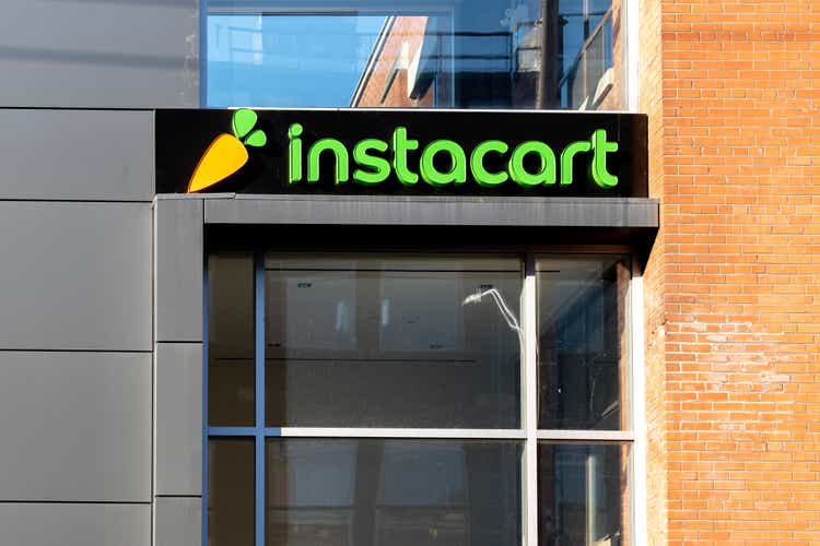 Instacart company closeup sign is seen in Toronto, Canada.