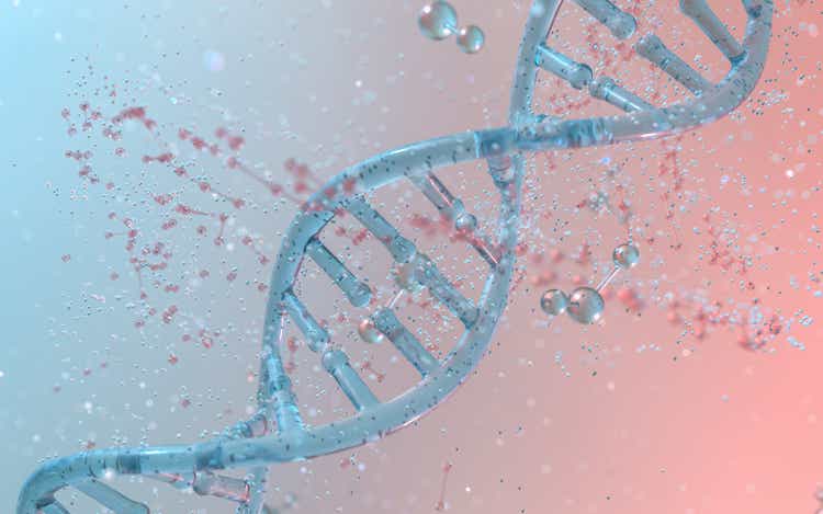 DNA genomes structure with division molecule, 3d rendering.
