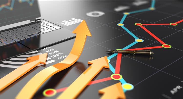 Financial business graph arrow economic growth and successful new business plan background