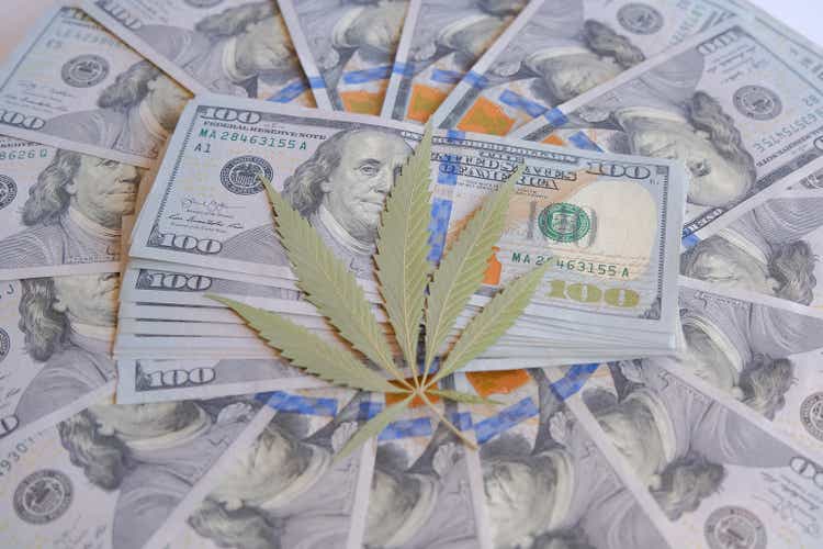 cannabis leaf. classic cannabis leaf and US dollars