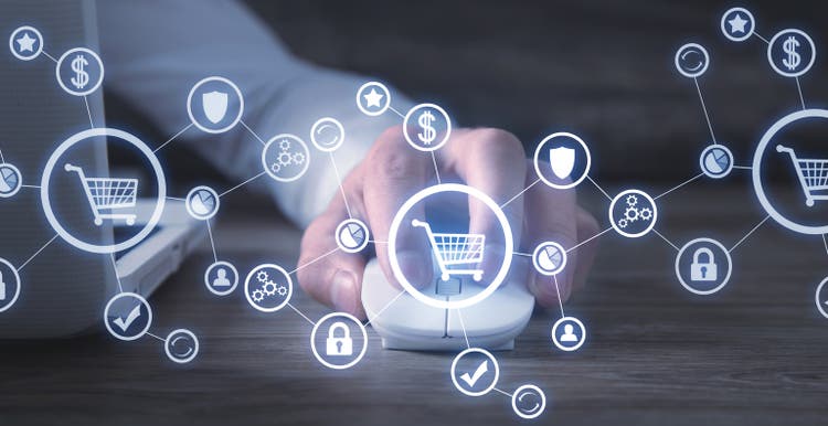 Man using computer mouse. Online Shopping