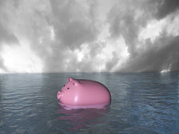 Lonely piggy bank sails in bad waters due to the crisis