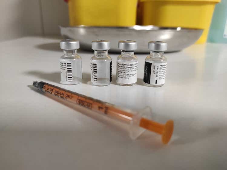 Empty Pfizer-biontech covid-19 vaccine vials
