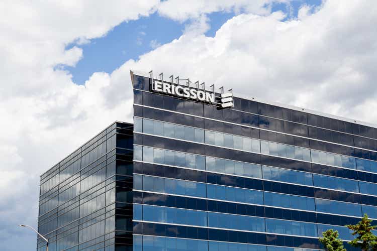 Ericsson sign on the building of Ericsson Canada Corporate Office in Mississauga, Ontario, Canada