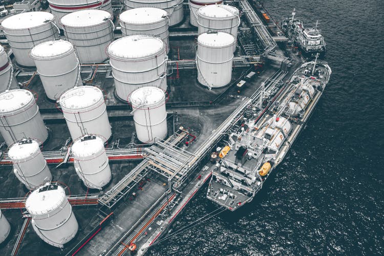 Several huge tanks for storing fuel.