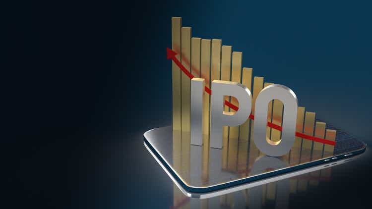 The ipo or Initial Public Offering word and chart for business content 3d rendering
