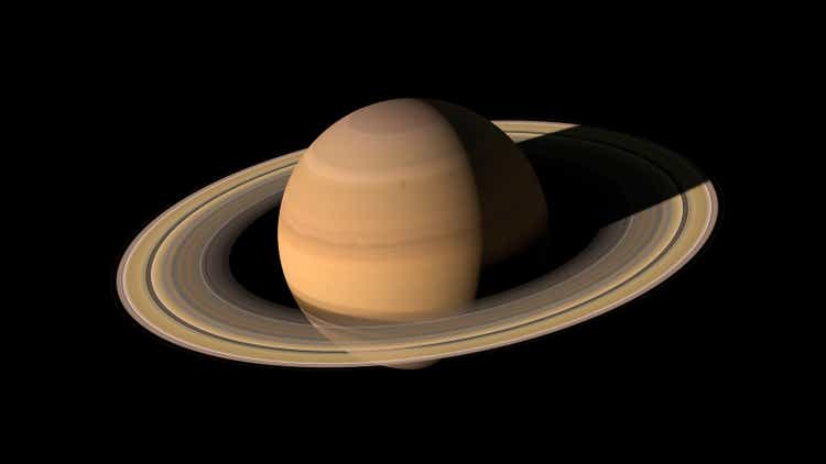 Saturn planet. Gas giant. 3D illustration. Big planet with ring