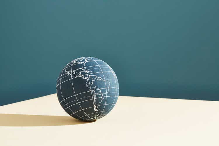 A world globe showing the americas