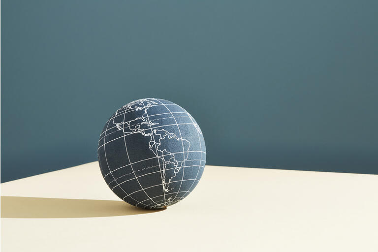 A terrestrial globe showing the Americas