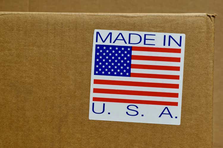 Made in USA label on the side of an unopened cardboard box.