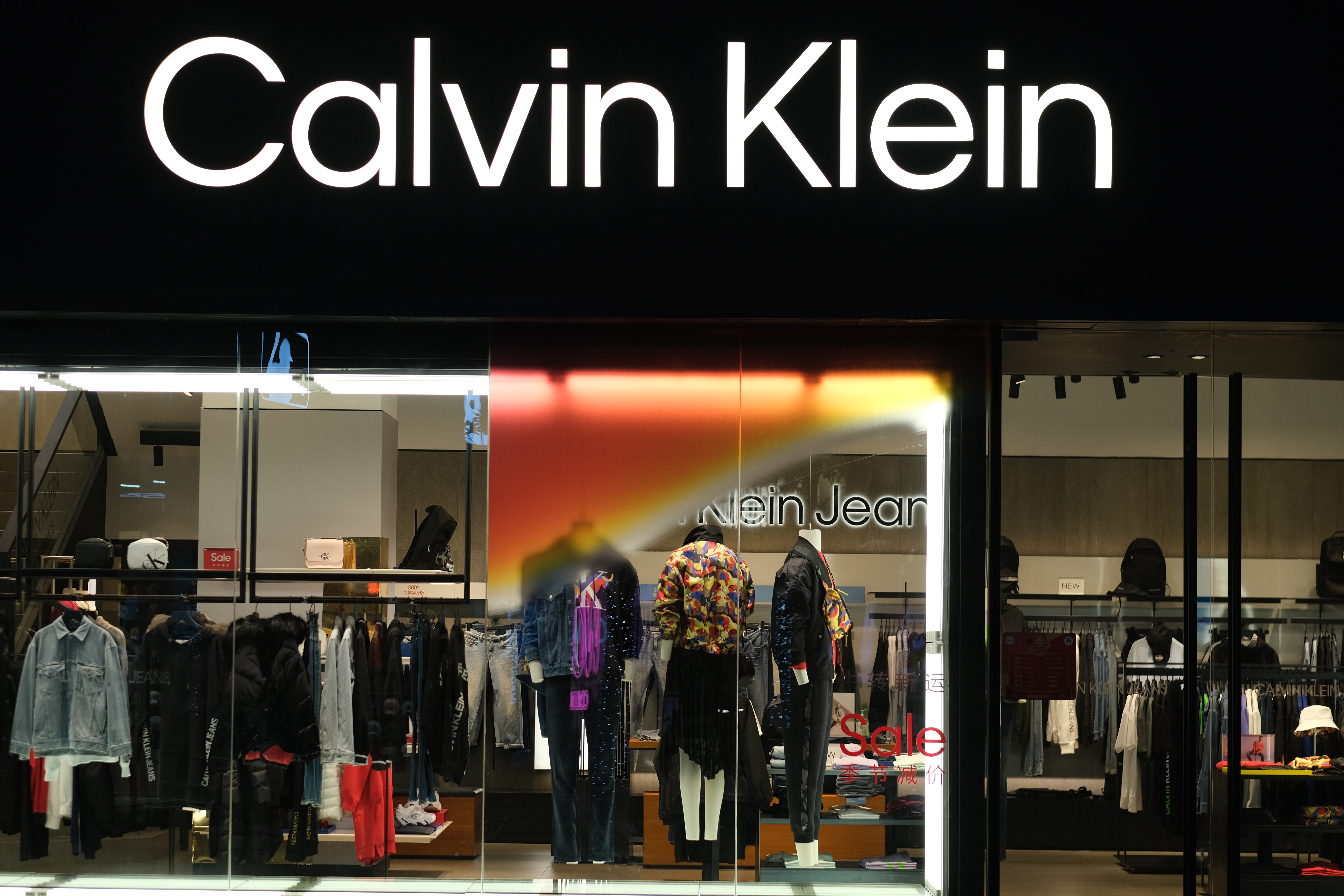 Facade of CALVIN KLEIN store at night