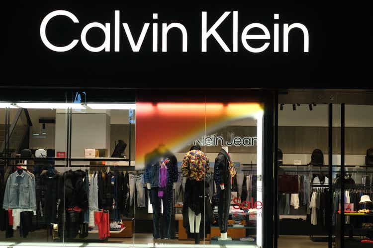 The facade of the CALVIN KLEIN store at night