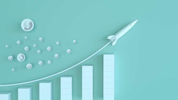 Business Trends Graphs and charts. Dollar sign with rocket