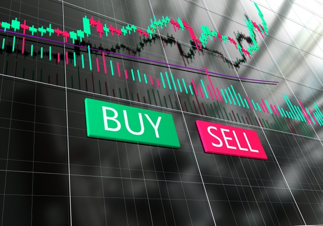 Graph with buy and sell buttons - stock photo
