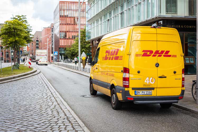DHL delivery truck parked on a road in Germany