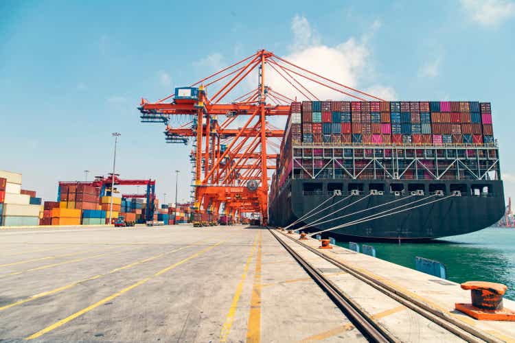 Container ship moored at harbor