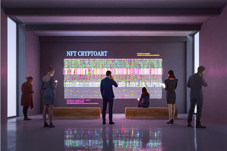 Exposition NFT CryptoArt dans une galerie d'art