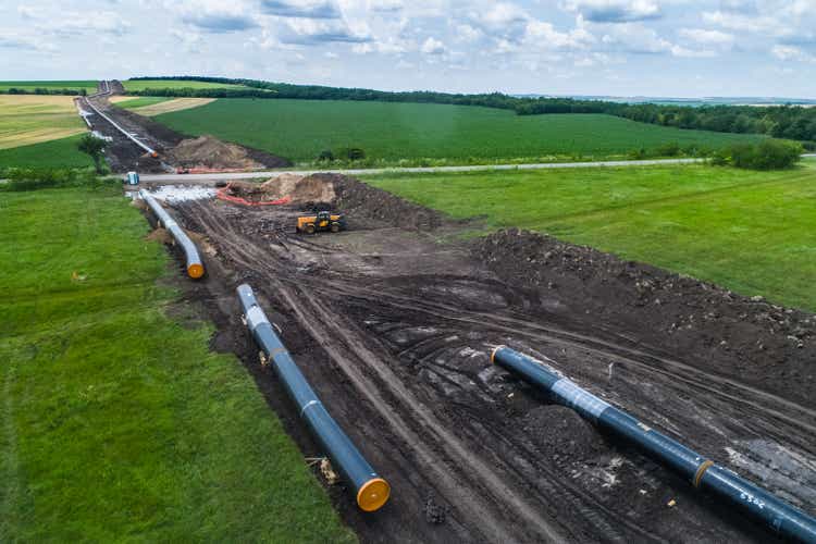 The South Stream Pipeline LNG oil gas equipment. Aerial view of a construction site of a natural gas plant.