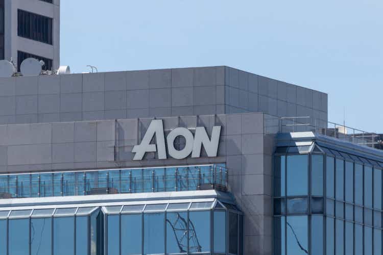 A Sign Atop of an AON Building and Headquarters in Downtown Vancouver, BC