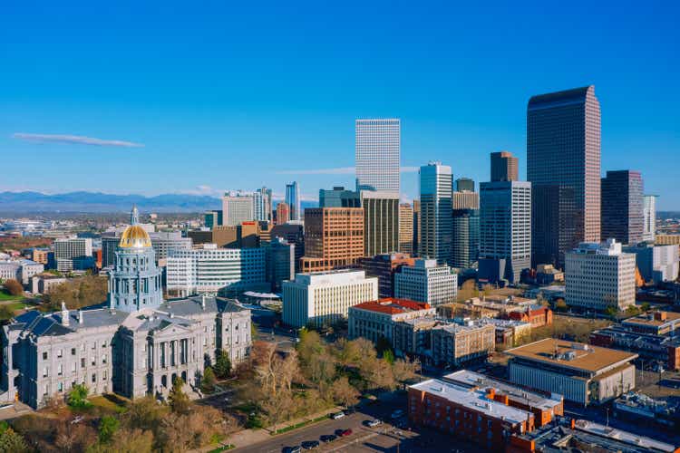 Aerial view of Denver downtown Colorado USA