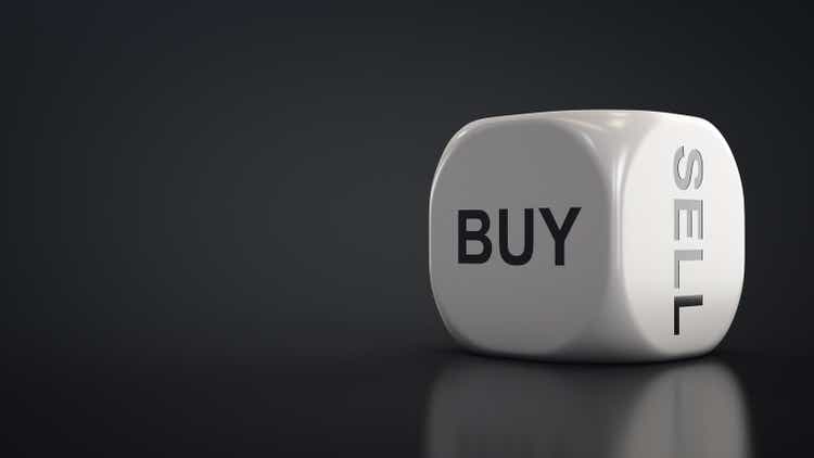 What to do: buy or sell? A dice with answer options.