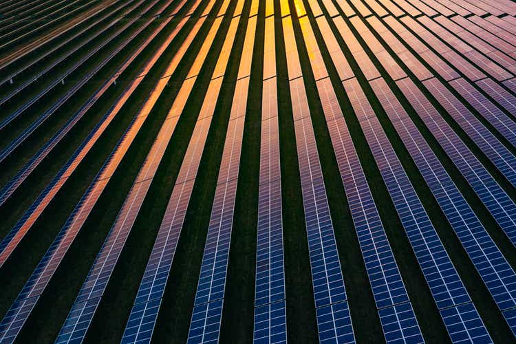 Solar panels at dusk