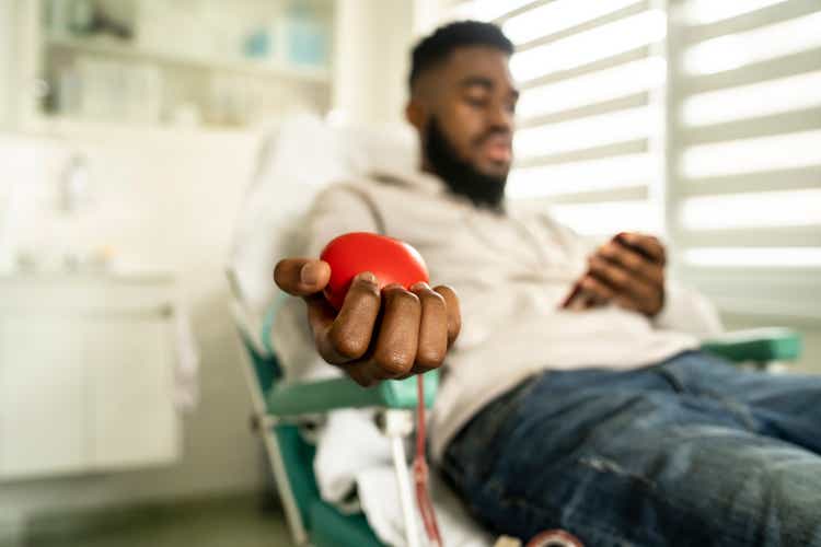 Young man donating blood