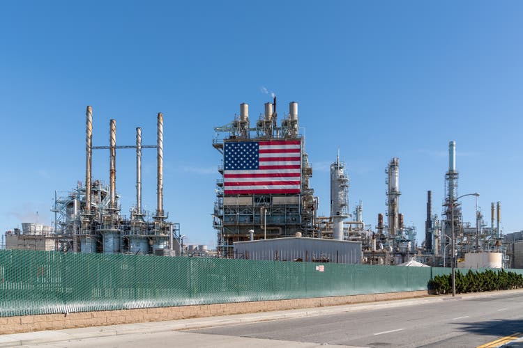 Street view of Marathon Petroleum refinery, located in Long Beach