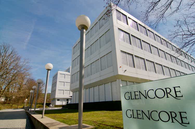 Glencore company sign at the headquarters in Zug, Switzerland