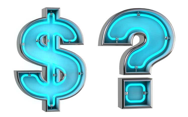 Dollar currency. Neon light 3d number with glowing blue tubes. 3d illustration.