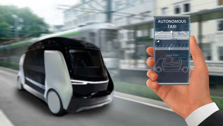 Control of autonomous taxi by mobile app.