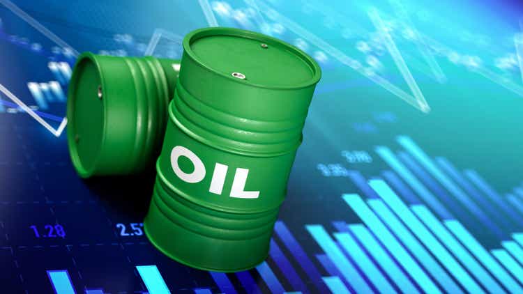 Oil Drums with Blue Financial Graph