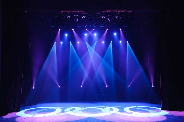 Free stage with lights, lighting devices on the consert.