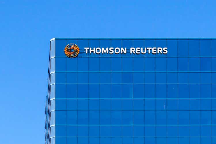 Thomson Reuters sign on the building in Scarborough, Toronto.