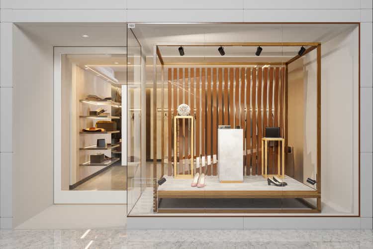 Exterior Of Clothing Store With Shoes And Other Accessories Displaying In Showcase