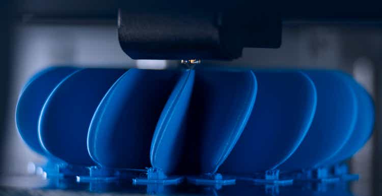 Plastic fan propeller model in the 3D printing process