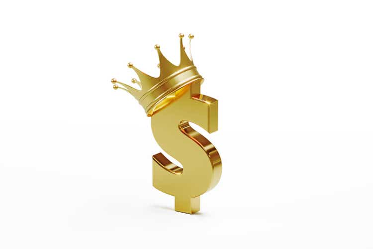 American Dollar Sign Wearing Gold Crown Isolated On White Background