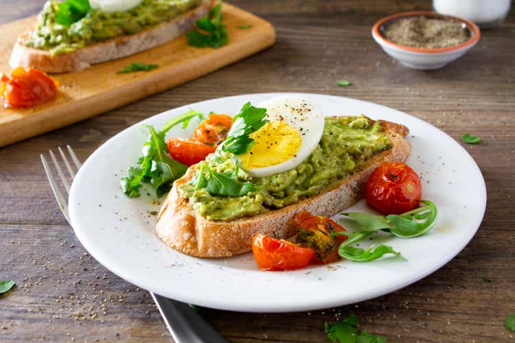 Avocado toast with eggs and roasted tomatoes