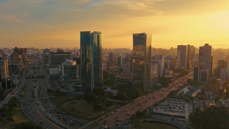 Aerial Panoramic view of San Isidro financial district in Lima, Peru.