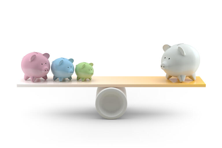 Pink Piggy Banks Balancing on a Seesaw - 3d Rendering